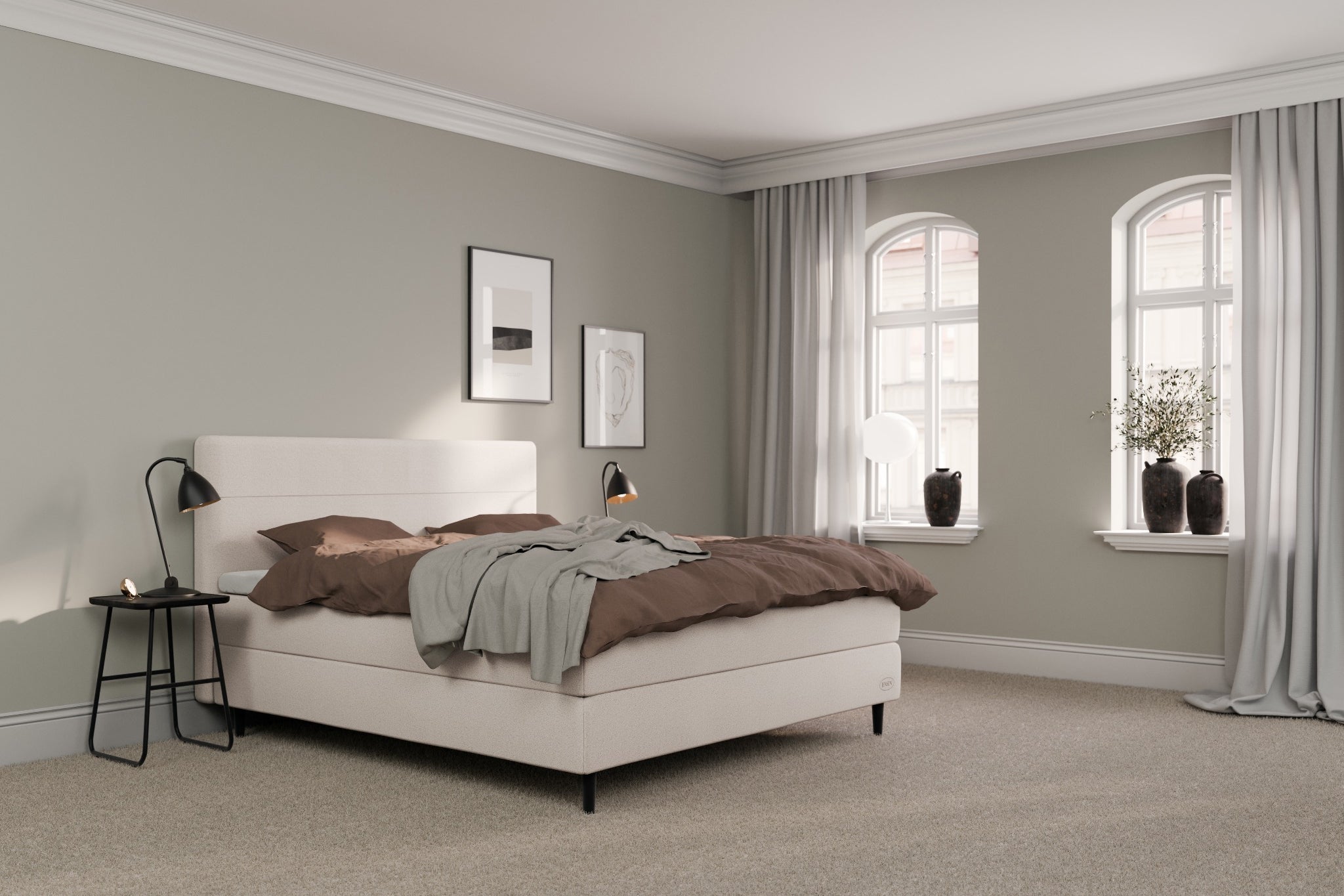 Jensen Ambassador Limited Edition bed with premium headboard in light beige
